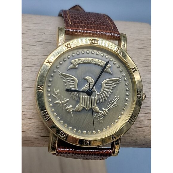 E Pluribus Unum Freedom Eagle Watch Quartz 7.5 Brown Band 35mm - Picture 1 of 15